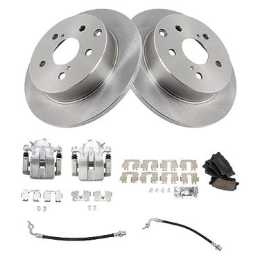 Imagem de TRQ Kit de pastilha de freio e rotor de cerâmica traseira compatível com Toyota RAV4 2012-2018