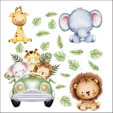 Imagem de Adesivo De Parede Animais Safari com Folhas Autocolante Destacável - P