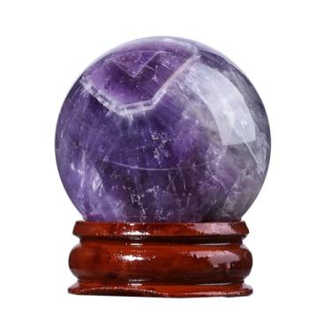 Imagem de Nupuyai Esfera de ametista com suporte, escultura de esfera de cristal polido para adivinhação Feng Shui meditação decoração de escritório em casa, 35-40 mm
