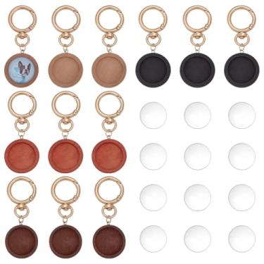 Imagem de FINGERINSPIRE 12 peças de chaveiros de cabochão de madeira, 4 cores de 25 mm de diâmetro, 12 bandejas planas redondas de madeira em branco e 12 peças de cúpula transparente de cabochão de vidro para