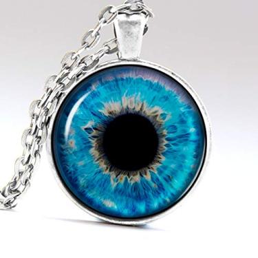 Imagem de Colar Olho De Vidro Animal Íris De Gato Tigre Leopardo Lobo (Azul)
