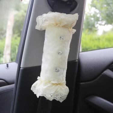 Imagem de MINGZAIQIPEI Acessórios interiores automotivos estilo pelúcia bege fofo carro quatro estações ajuste universal maioria dos carros SUV (2 peças ombreira)