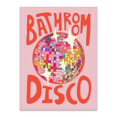 Imagem de Pôsteres de discoteca de banheiro rosa vintage Y2k arte de parede de bola de discoteca fofa feminina impressão em tela estética moderna bar carrinho decoração de parede para banheiro 30 x 40 cm sem