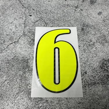 Imagem de Horayten Adesivos de número de corrida locomotiva fita de capacete de motor estilo de carro adesivos cortados fibra de carbono amarelo fluorescente (6, altura 10 cm)