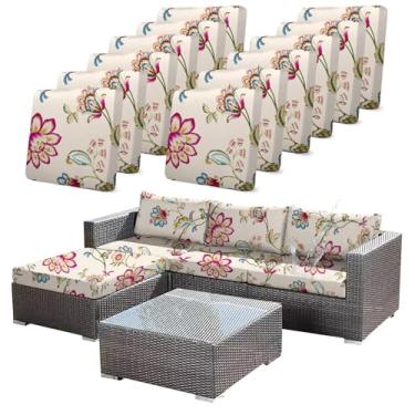 Imagem de CALBODE 12 peças de capa de sofá com estampa floral de assento único, à prova d'água, elástica, removível, meia envolta, adequada para pátio, terraço, almofada de sofá de jardim