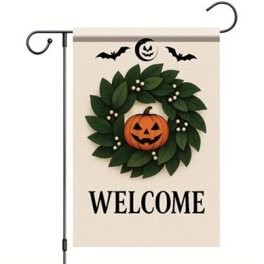 Imagem de Saoplasa Bandeira de jardim de Halloween, 30,5 x 45,7 cm, dupla face, guirlanda de folha de abóbora, faixa de quintal, decoração ao ar livre para doces ou travessuras de outono, caixa de correio de