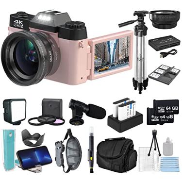 Imagem de Acuvar Kit De Câmera Digital 4K 56Mp Para Fotografia, Vlogs E Youtube Com Tela Flip, Wi-Fi, Lente Grande Angular, Filtros, 2 Cartões Micro Sd 64 Gb, Tripé 50", Case, Leitor Cartão, Microfone, Led Mu
