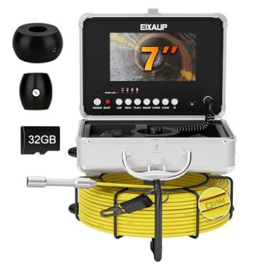 Imagem de EIXAUP Câmera de esgoto de 30 metros, câmera de inspeção de tubo de 17 mm com 8 peças de luzes LED, monitor HD 1080p de 7 polegadas com função DVR, IP68 à prova d'água, marcador de medidor, cartão de