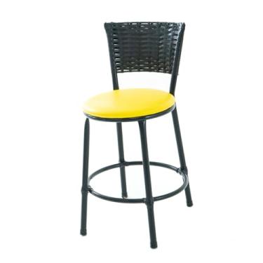 Imagem de Banqueta Baixa de Fibra Sintética com Assento em Napa, Preto (AMARELO)