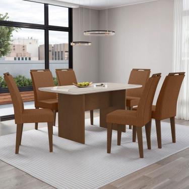 Imagem de Mesa de Jantar 6 Lugares Cairo Evora com Vidro Freijo/Marrom - Art Panta