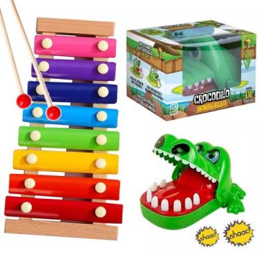 Imagem de Xilofone Infantil Brinquedo + Jogo Croc Croc Crocodilo Morde Dedo - Ar