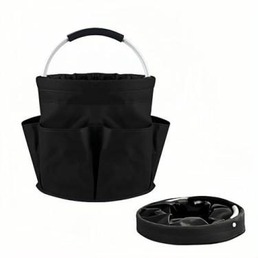 Imagem de Cesta de armazenamento dobrável, tecido Oxford preto, vários bolsos, cesta dobrável com alças: piquenique portátil, praia, colheita de jardim, cesta de compras no mercado, armazenamento doméstico