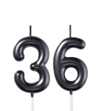 Imagem de Velas de aniversário pretas de 6 cm e 63 cm, número 36 e 63, topo de bolo para homens e mulheres, decorações de festa temática