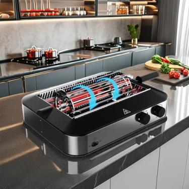 Imagem de Churrasqueira elétrica interna reversível, churrasqueira interna com tripla funcionalidade: giratória, fritadeira a ar e espeto giratório - rotação automática de 360° e design sem fumaça para car