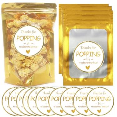 Imagem de Conjunto de 50 sacos de petiscos prontos para estourar chá de bebê, bolsas de zíper para lembrancinhas de chá de bebê, armazenamento de alimentos, suprimentos de festa revelados de gênero (dourado)