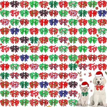 Imagem de 120 peças de gravatas borboleta de Natal para cães Papai Noel boneco de neve pequeno gato gravatas ajustáveis para cães coleiras básicas para cães de natal gravatas de cachorro coleira para cães para cães de estimação arco acessórios de cuidados (estilo homem)