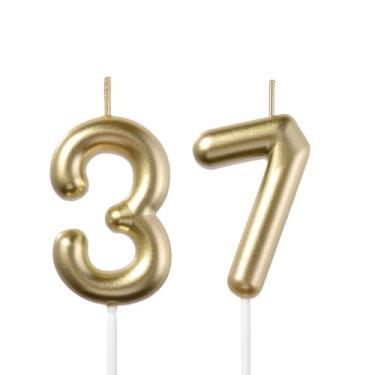 Imagem de Velas douradas de 6 cm e 37 anos de aniversário, número 37 e 73, topo de bolo para homens e mulheres, decorações de festa temática