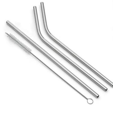 Imagem de Kit Canudos Inox Reutilizável Com 3 Canudos + Limpador