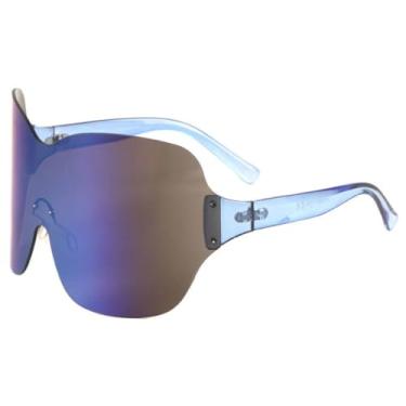 Imagem de Óculos de sol estilo viseira grande sem armação e sem aro, lente única (C3-BLUE FILM)