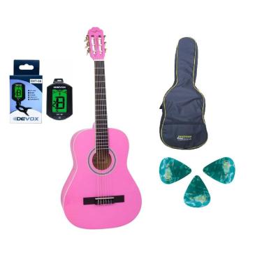 Imagem de Violao Infantil Vogga Acustico Nylon Vca95 Rosa + Acessorios