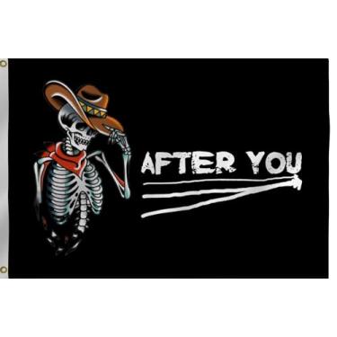 Imagem de After You Skull Bandeira de barco pirata 30,5 x 45,7 cm - Bandeiras de esqueleto cavalheiro, bandeiras bordadas de nylon 210D resistente para quadriciclo ao ar livre, bandeira de carrinho de golfe