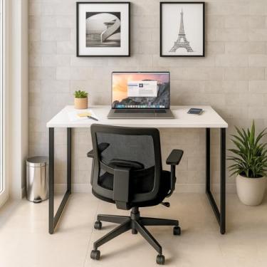 Imagem de Mesa Escrivaninha Industrial Slim 90x45cm Compacta Escritório Apartamento 100% MDF Branco e Aço Preto