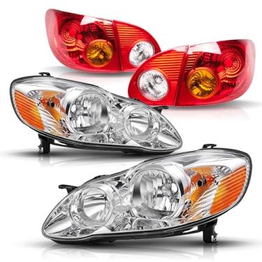 Imagem de Conjunto de luzes traseiras de faróis compatíveis com Toyota Corolla 2003-2008, carcaça cromada, faróis âmbar + luzes traseiras vermelhas