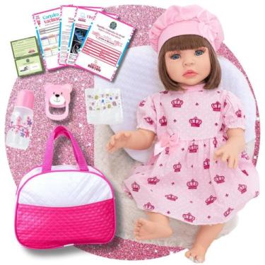 Imagem de Boneca Bebê Reborn Vestido Luxo Realista de Silicone Pode Dar Banho Bo