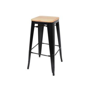 Imagem de Banqueta Tolix Alta - Assento Madeira Clara - Cor Preta - shopshop