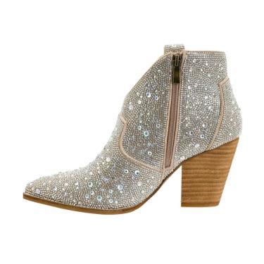 Imagem de Corkys Footwear Bota feminina Hey Girl Bar Hoppin de 8 cm com salto empilhado, com palmilhas de EVA macias Corkys, um zíper interno para calçar e tirar com facilidade e duas alças de puxar, Strass