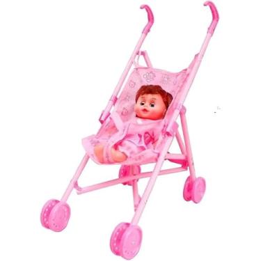 Imagem de Carrinho de Boneca Rosa Dobrável Infantil – Brinquedo Educativo Resistente e Portátil