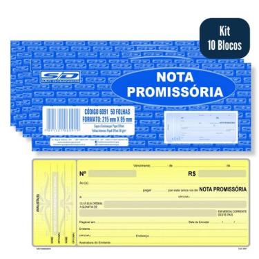 Imagem de Kit Talão Nota Promissória Grande Amarela 10 Blocos 50 Folhas São Domi