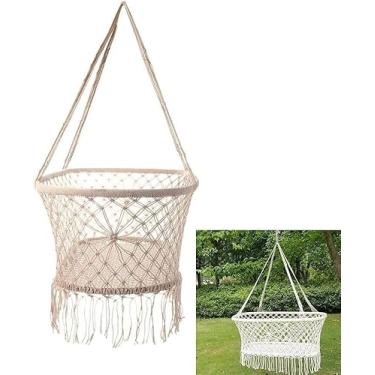 Imagem de Berço Pendurado Em Macramê Algodão Tecido Corda Balanço Cadeira De Pátio Para Bebê Para Criança Bege Corda De Algodão Tecida Decoração De Berçário Menina, White, Without accessories