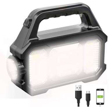 Imagem de Lanterna de holofote de LED solar recarregável, projetor portátil super brilhante de 6000 lm, lanterna de LED multifuncional, 6 modos de luz, à prova d'água IPX4, para emergência, casa