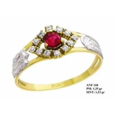 Imagem de Anel de Formatura Eyes Ouro 18k com Rubi Central e Brilhantes em Zircô