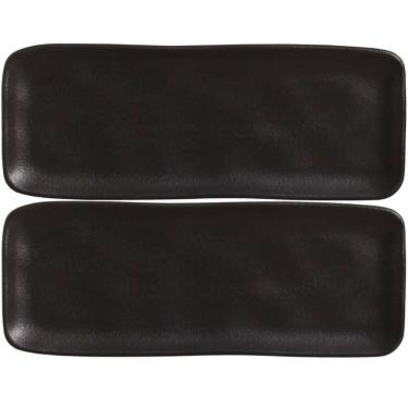 Imagem de Kit 2 Travessas Cerâmica Preto Fosco 33x13cm Bandeja Sushi Porto Brasil Hygge