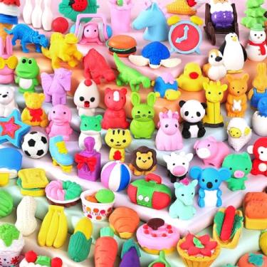 Imagem de Moosia Pacote com 60 borrachas de lápis de animais para crianças, mini quebra-cabeça 3D para desmontar, animais de estimação de mesa e brinquedos de caixa de tesouro, lembrancinhas de festa em massa