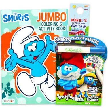 Imagem de Conjunto de colorir Smurfs para crianças, crianças pequenas – Pacote com livro de colorir, livro de atividades Imagine Ink com caneta de tinta invisível e muito mais | Conjunto de atividades Smurfs