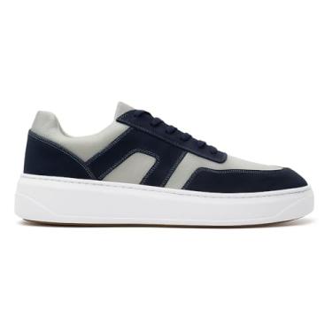 Imagem de Tenis De Couro 100% Legitimo Sneaker Casual Sapatenis Masculino (Cinza/Azul, BR, Adulto, Numérico, 41)