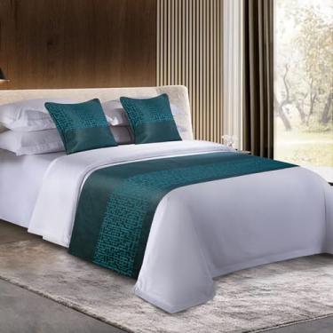 Imagem de Cama, corredor, cama, corredores, cachecóis, moderno, luxuoso, protetor de cama macio, solteiro, queen, pé, cama, cama, toalha para quarto, hotel, decoração de quarto de casamento, azul ||50 * 50 cm