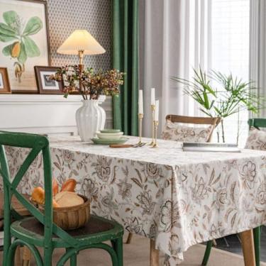 Imagem de KAIJIE Toalha de mesa retrô de porcelana e flores retangulares laváveis para decoração sazonal em ambientes internos e externos, para festas, 140 x 250 cm