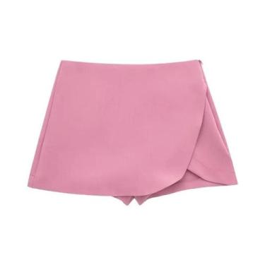 Imagem de Saia Short Assimétrica Feminina Rosa E Preta De Cintura Alta Mini Saia