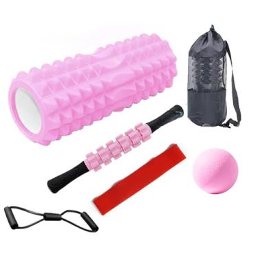 Imagem de Kit 5 em 1 Liberação Miofascial Profissional: Rolo de Espuma + Bastão Massageador + Faixa Elástica + 1 Bolas Terapêuticas + Sacola (Alívio de Dores Musculares) (Em pó)