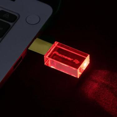 Imagem de Pen Drive USB Cristal Com Tampa Dourada LED Luminosa 128GB 64GB 16GB P