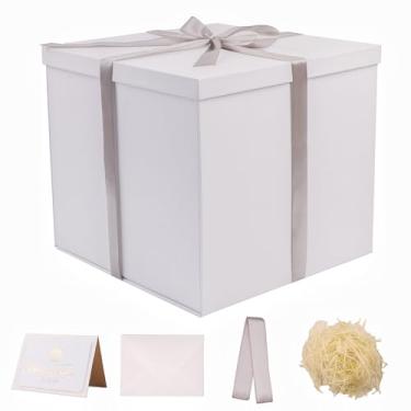 Imagem de UoeRing Caixa de presente grande com tampa de 30 x 30 x 28 cm, caixas de presente brancas para presentes para aniversários, dia dos namorados, dia das mães, Natal com envelope de cartão de fita e