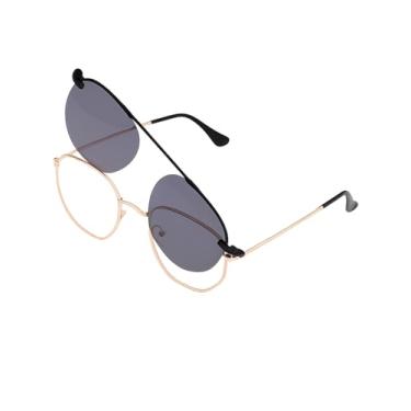 Imagem de Armação de Óculos Hexagonal Para Grau Clip On 2 em 1 Polarizado Modelo Ângulus Fixação Magnética Imã S8009 Unissex (Dourado)