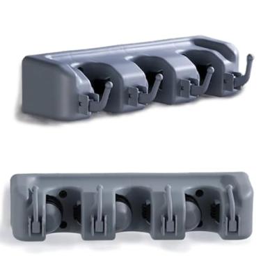 Imagem de Suporte Vassoura De Parede Multiuso Para Pendurar Rodo Chave Até 3 Cabos e 4 Ganchos