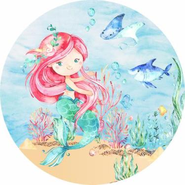 Imagem de Painel de Lona Redondo Sereia Aquarela e Peixes - Fabrika De festa, 18