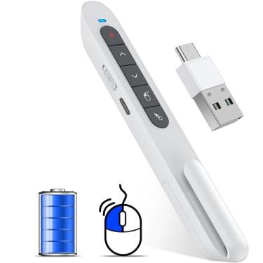 Imagem de Controle remoto 2 em 1 USB tipo C sem fio recarregável com mouse de ar, clique de apresentação de controle de volume PPT ponteiro RF 2,4 GZ PowerPoint Clicker Slide Advancer para Windows Mac Keynote