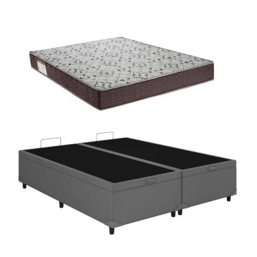 Imagem de Cama Box Baú Casal Bipartido Cinza Colchão ISO 150 D45 - Ortobom